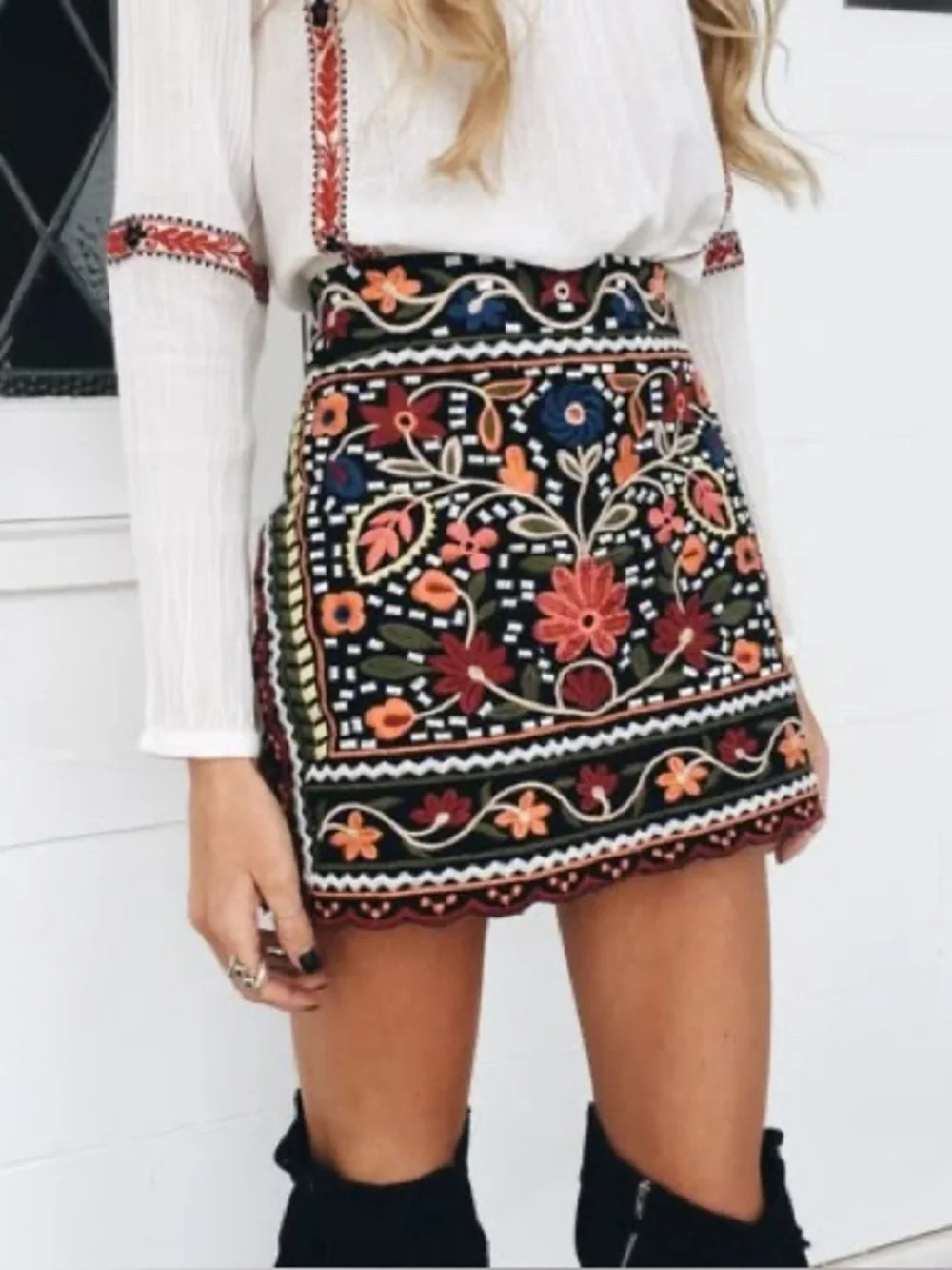 Lulu’s Embroidered Black Floral Mini Skirt